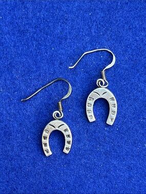 Vintage Sterling Silver 925 Horseshoe Dangle Earrings